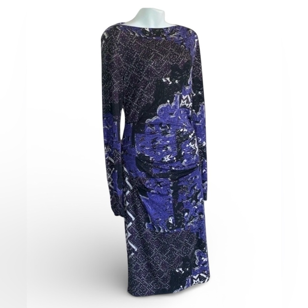 Nicole Miller Artelier dress #0682 women's
L EUC purple black ruched long sleeve